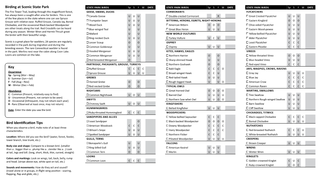 Minnesota State Parks and Trails Bird Checklist Scenic State Park