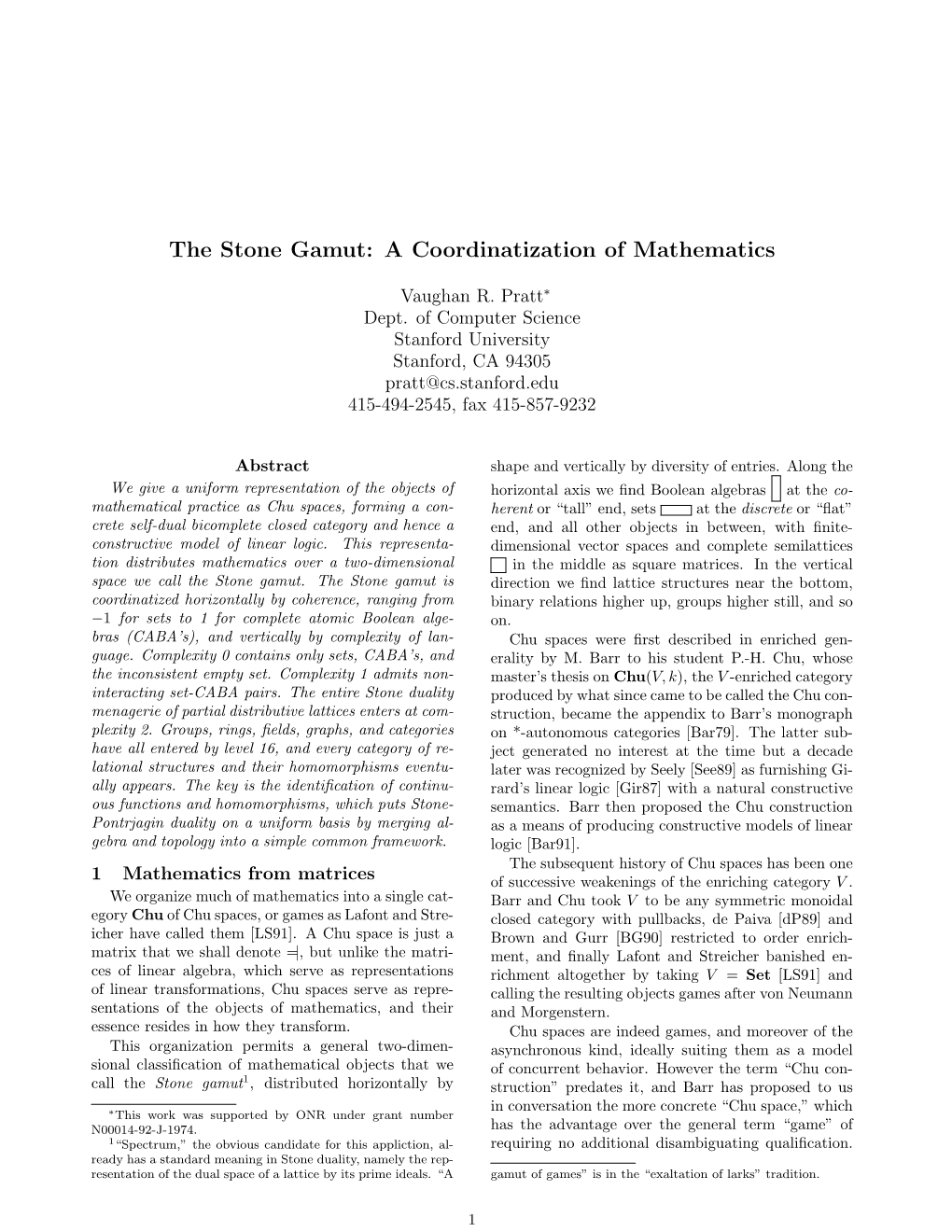 The Stone Gamut: a Coordinatization of Mathematics