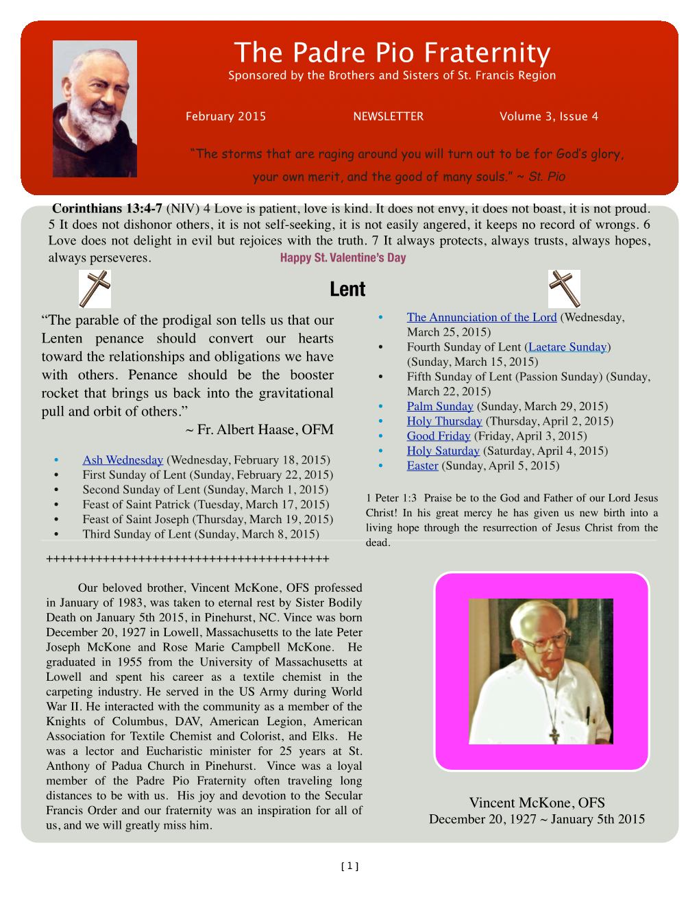 February 2015 NEWSLETTER Volume 3, Issue 4