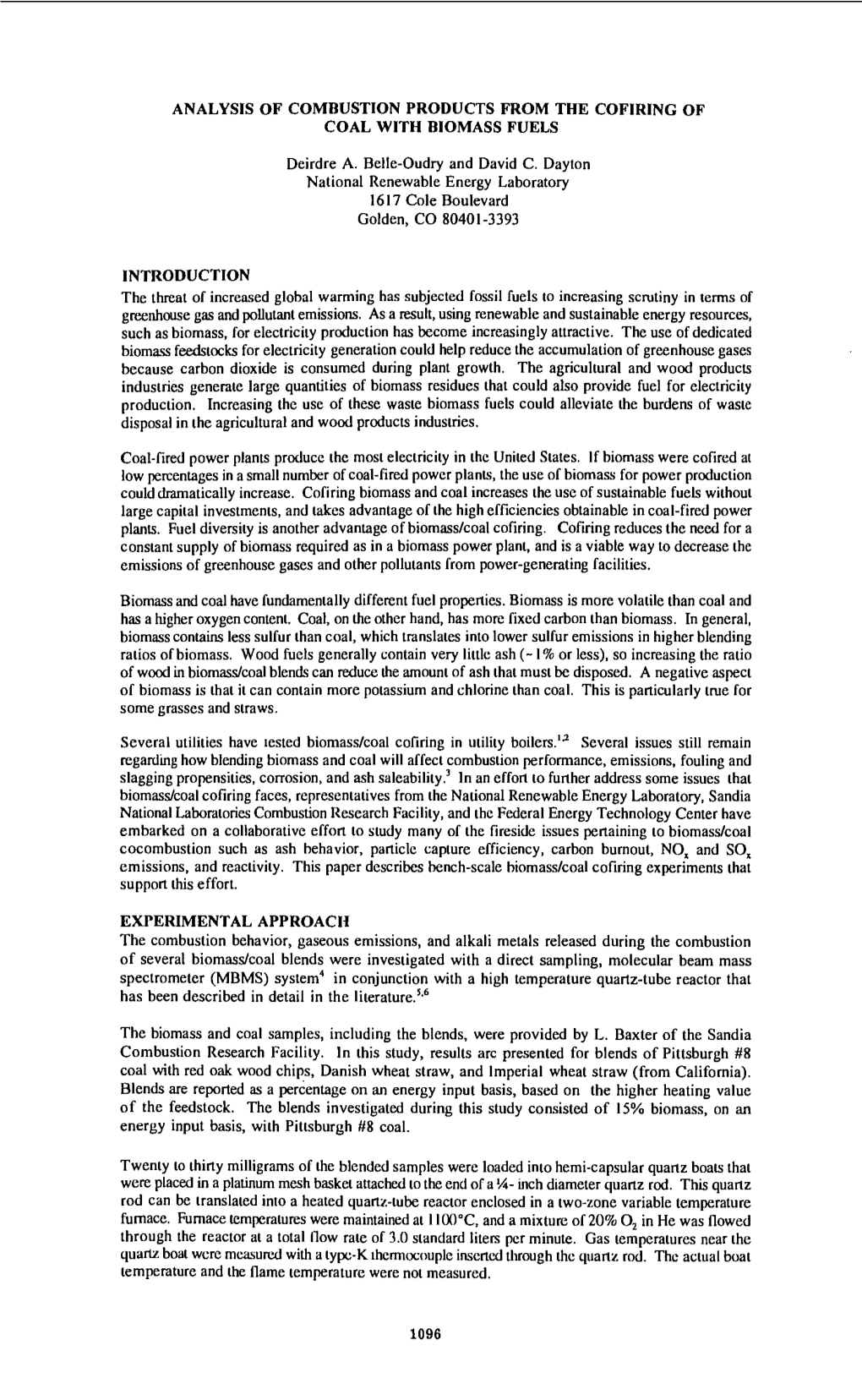 Analysis of Combustion Products from the Cofiring of Coal with Biomass Fuels