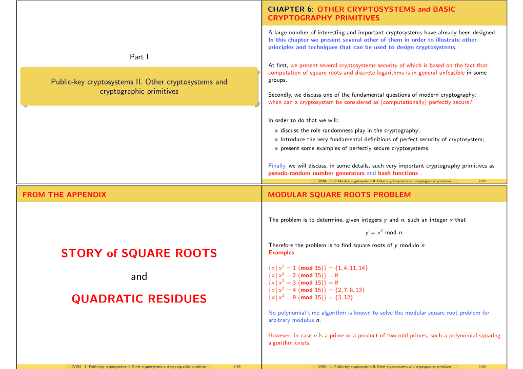 STORY of SQUARE ROOTS and QUADRATIC RESIDUES