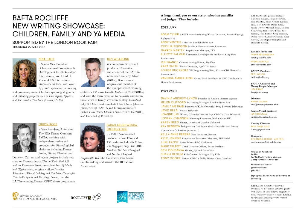 Bafta Rocliffe New Writing Showcase: Children, Family