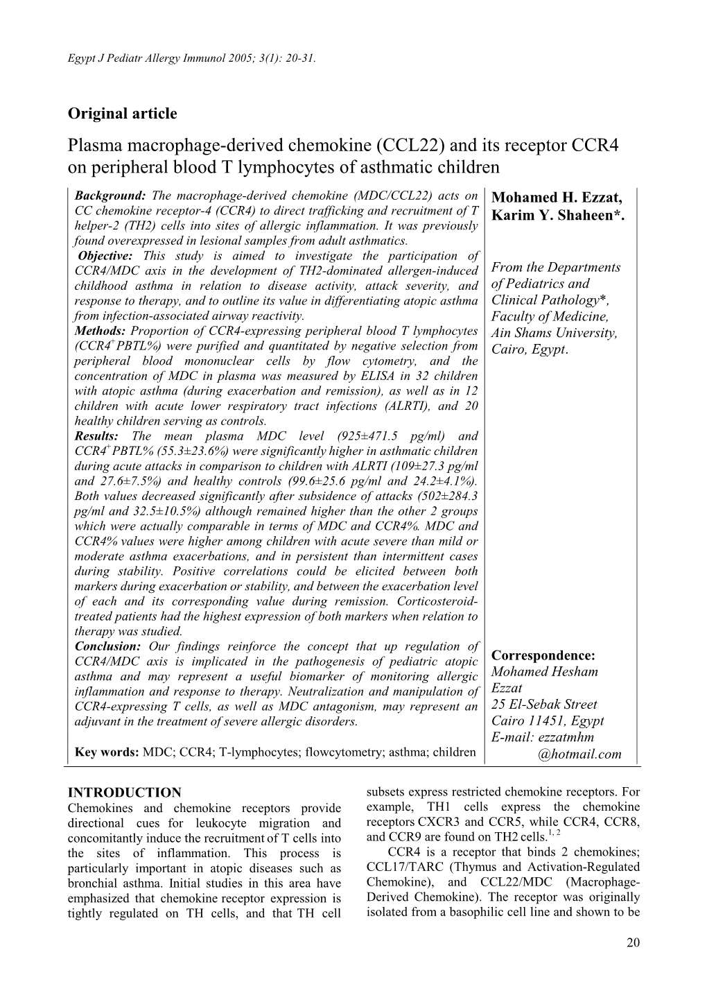 Plasma Macrophage-Derived Chemokine (CCL22) and Its