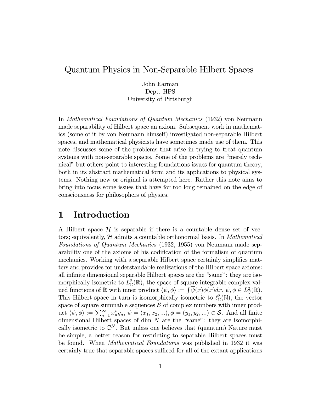 Quantum Physics in Non-Separable Hilbert Spaces