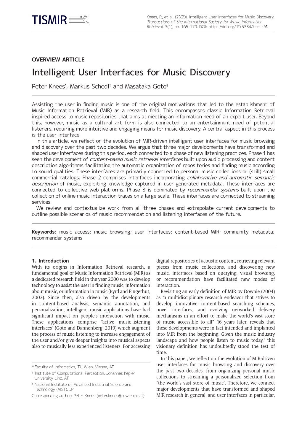 Intelligent User Interfaces for Music Discovery