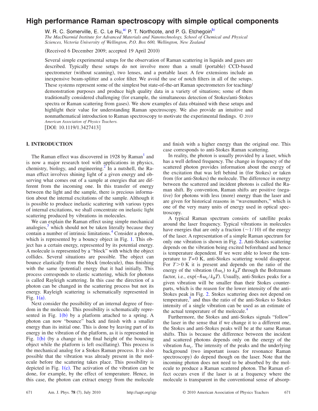 High Performance Raman Spectroscopy with Simple Optical Components ͒ ͒ W