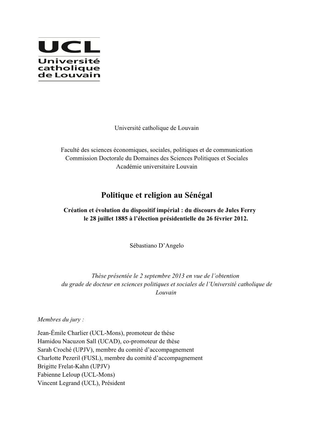 Politique Et Religion Au Sénégal