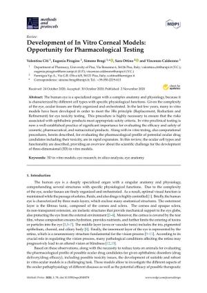 Development of in Vitro Corneal Models: Opportunity for Pharmacological Testing