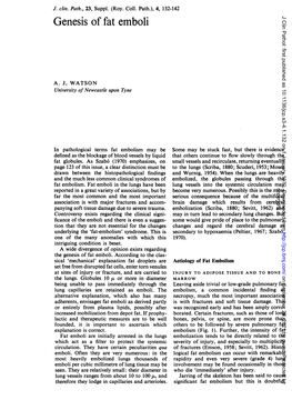 Genesis of Fat Emboli J Clin Pathol: First Published As 10.1136/Jcp.S3-4.1.132 on 1 January 1970