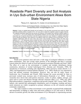 Roadside Plant Diversity and Soil Analysis in Uyo Sub-Urban Environment Akwa Ibom State Nigeria