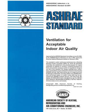 Ventilation for Acceptable Indoor Air Quality