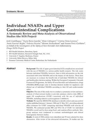 Individual Nsaids and Upper Gastrointestinal Complications a Systematic Review and Meta-Analysis of Observational Studies (The SOS Project)