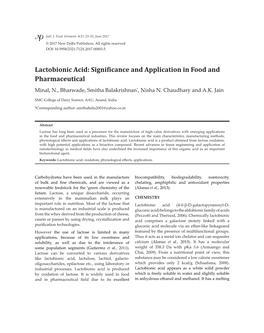 Lactobionic Acid: Significance and Application in Food and Pharmaceutical Minal, N., Bharwade, Smitha Balakrishnan*, Nisha N