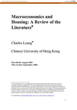 Macroeconomics and Housing: a Review of the Literature♠