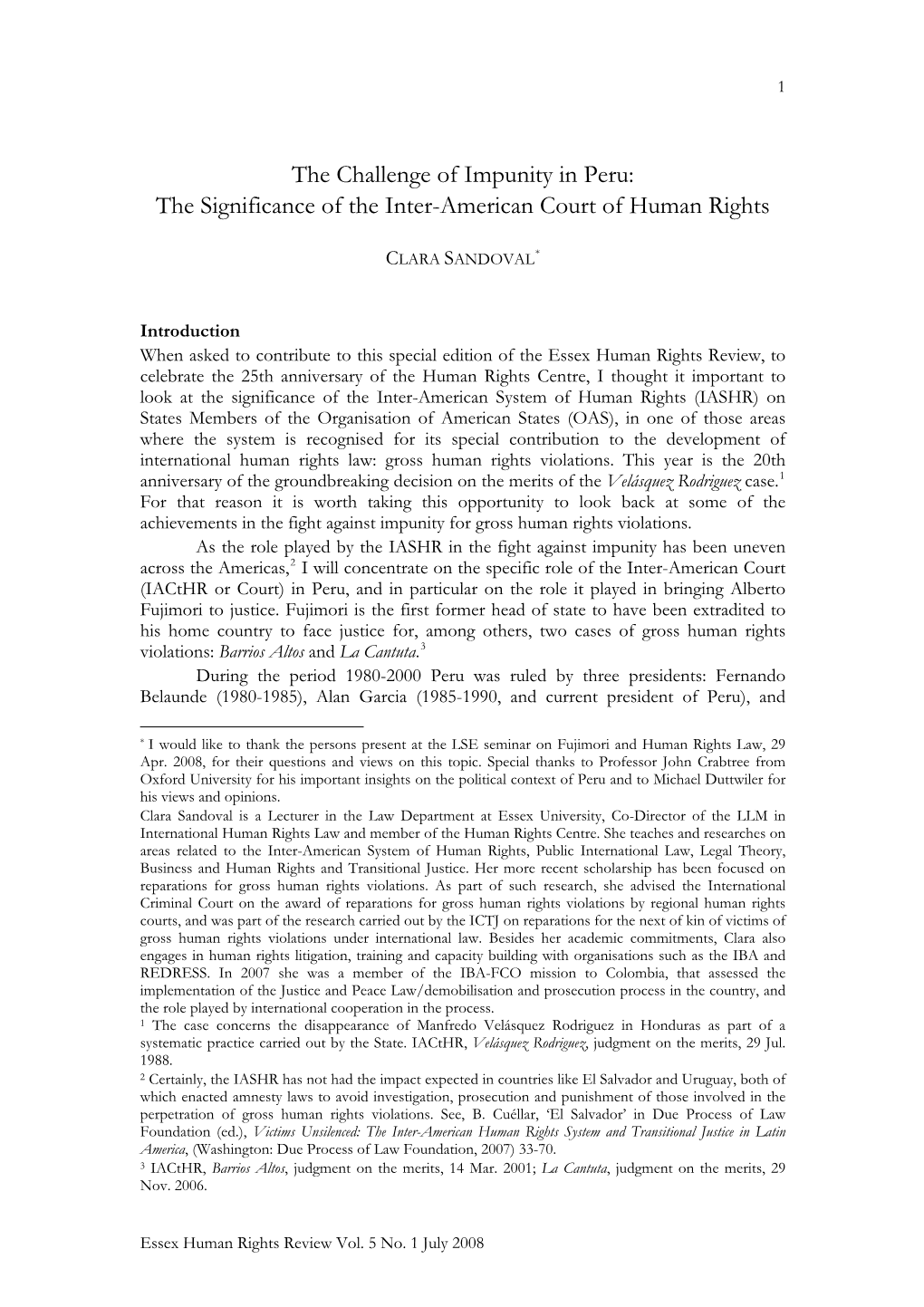 The Challenge of Impunity in Peru: the Significance of the Inter-American Court of Human Rights