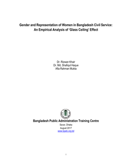 Gender and Representation of Women in Bangladesh Civil Service: an Empirical Analysis of ‘Glass Ceiling’ Effect