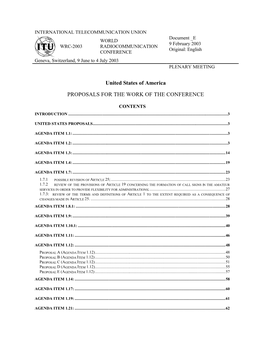 U.S.A. Proposals for the Work of the Conference
