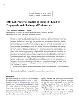 2014 Gubernatorial Election in Ekiti: the Limit of Propaganda and Challenge of Performance