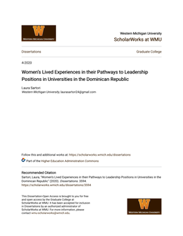 Women's Lived Experiences in Their Pathways to Leadership Positions