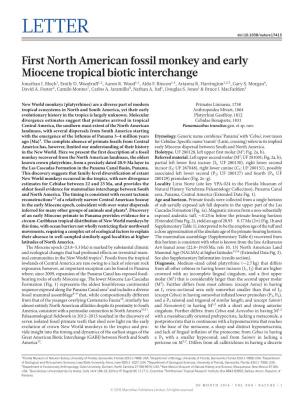 First North American Fossil Monkey and Early Miocene Tropical Biotic Interchange Jonathan I