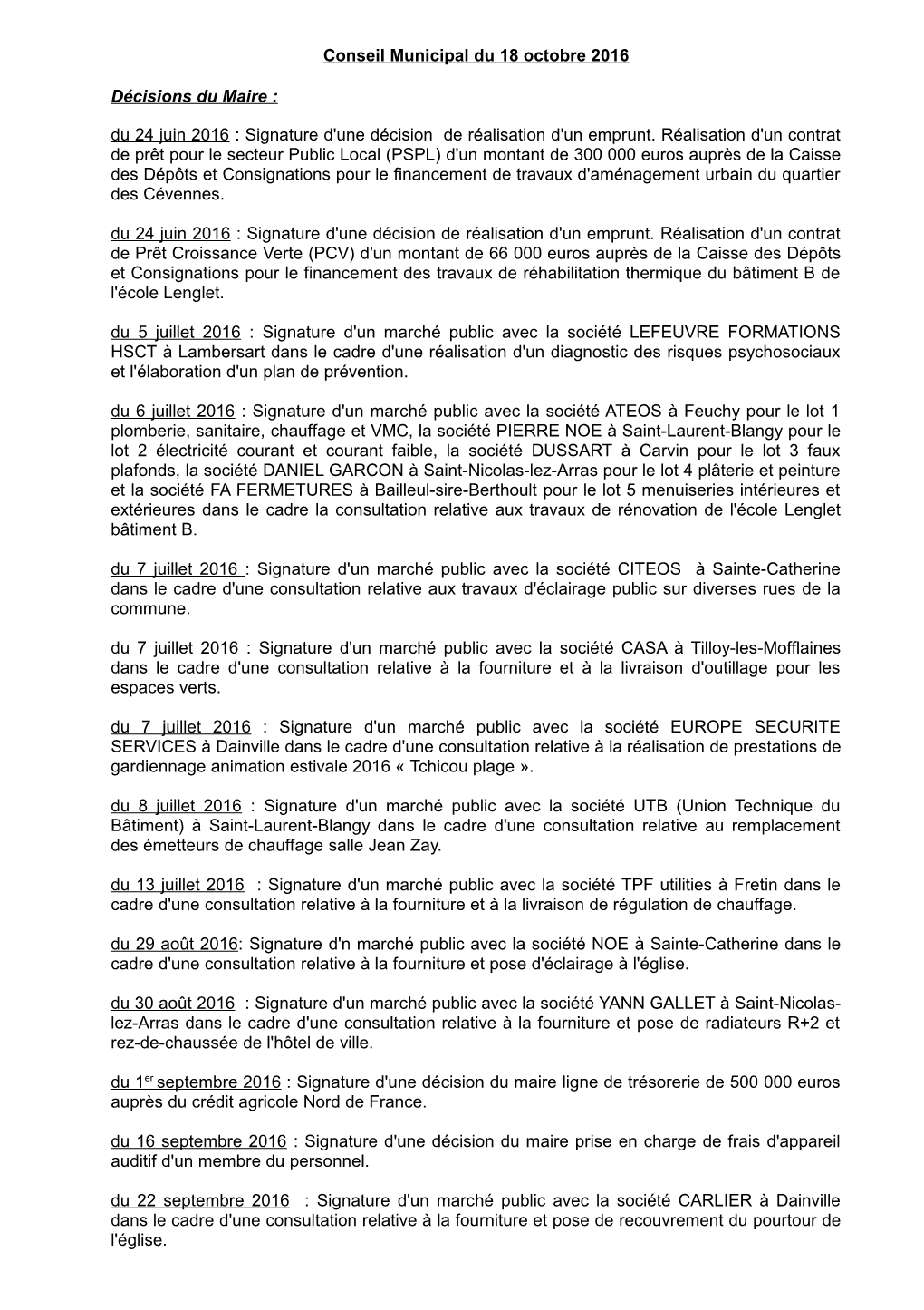 Compte Rendu Conseil Municipal Du 18 Octobre