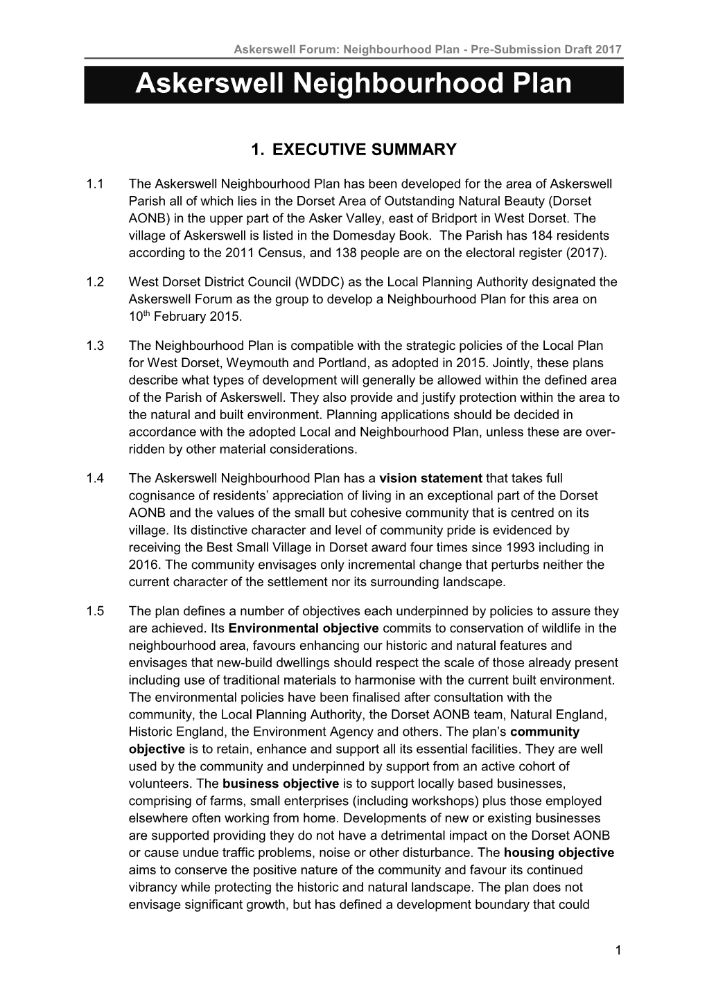 Askerswell Neighbourhood Plan Pre-Submission Draft