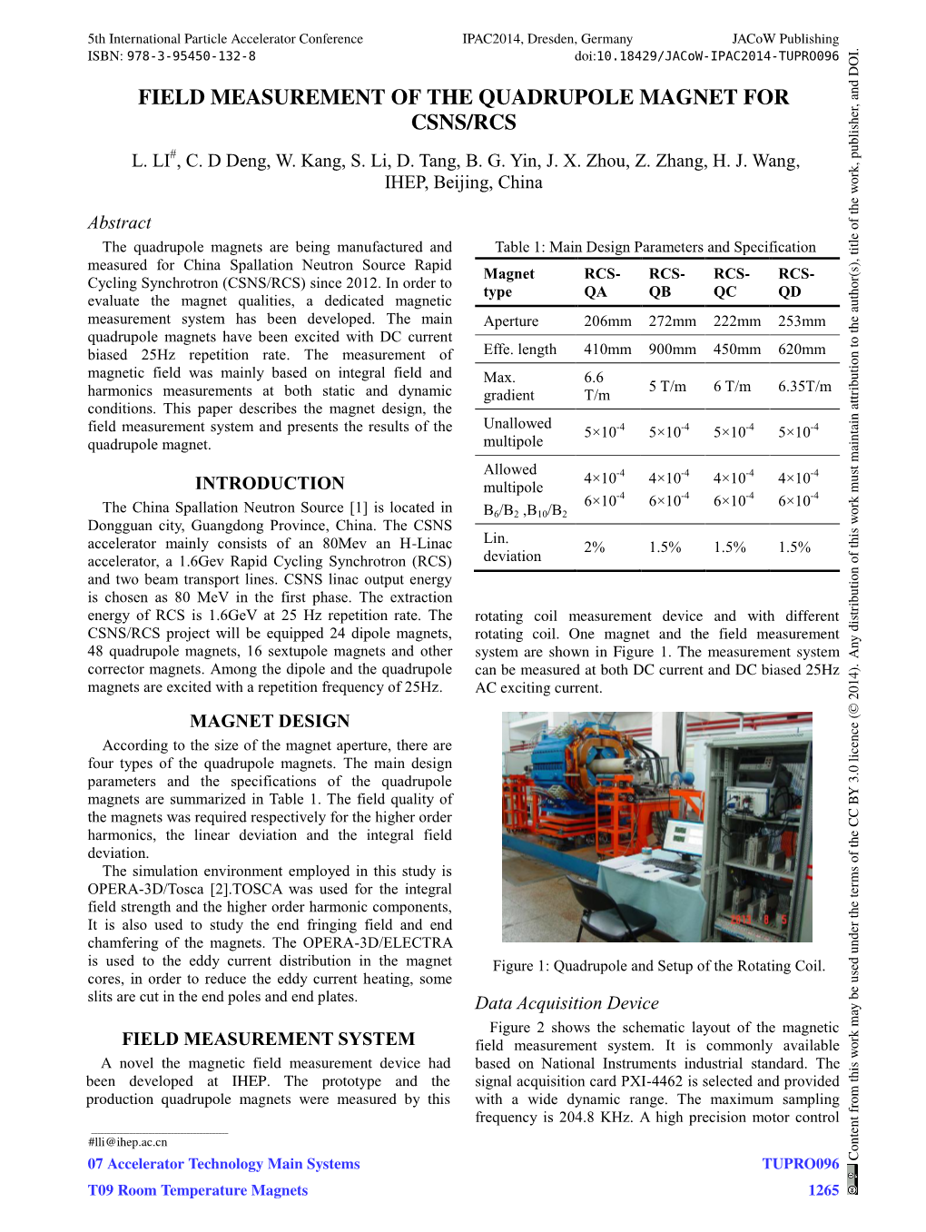 Field Measurement of the Quadrupole Magnet for Csns/Rcs