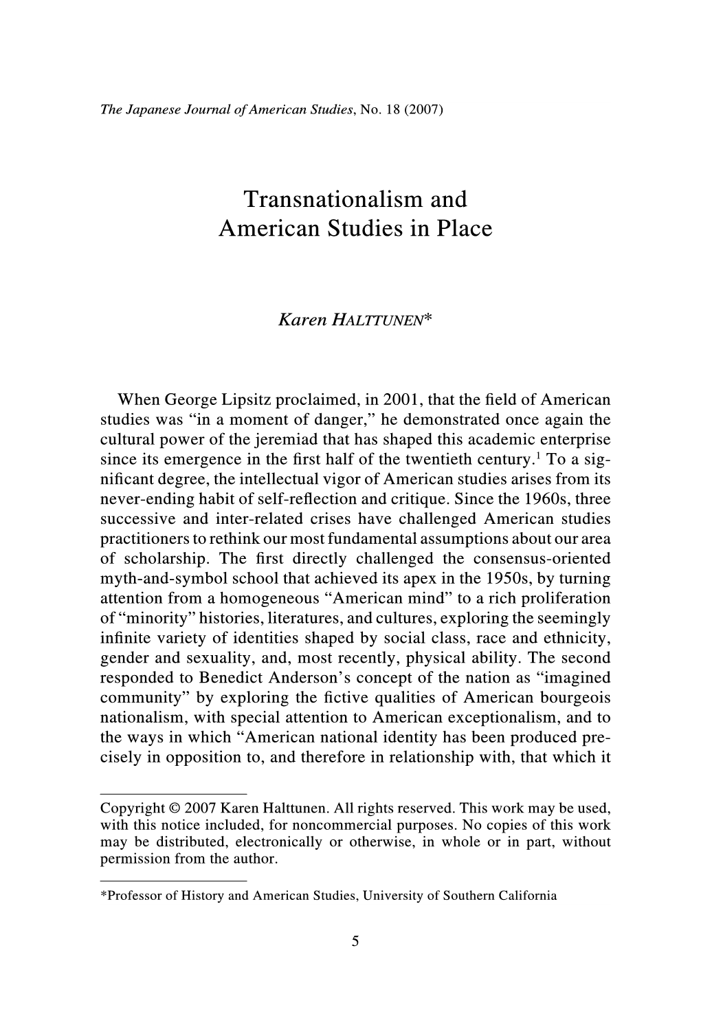 Transnationalism and American Studies in Place