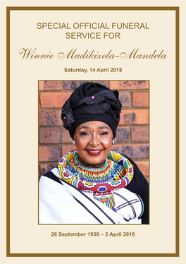 Winnie Madikizela-Mandela Saturday, 14 April 2018