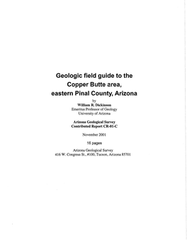 Geologic Field Guide to the Copper Butte Area, Eastern Pinal County, Arizona by William R