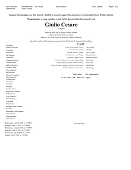 Giulio Cesare Julius Caesar Page 1 of 2 Opera Assn