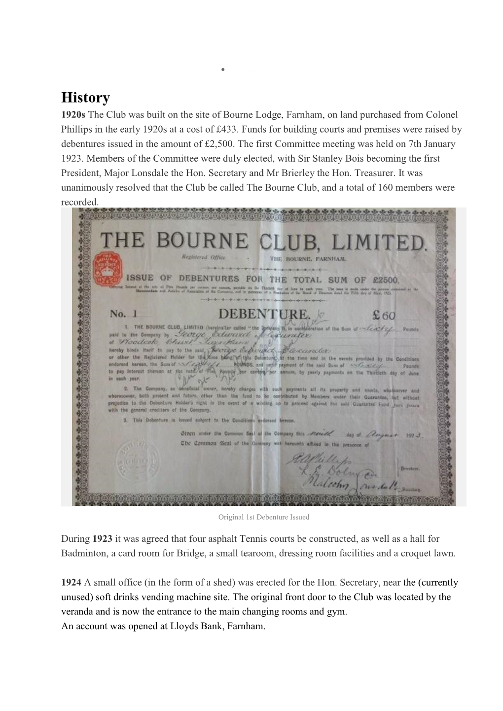 Bourne Club History – June 2019