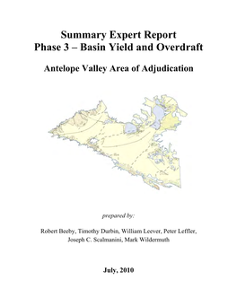 Summary Expert Report Phase 3 – Basin Yield and Overdraft