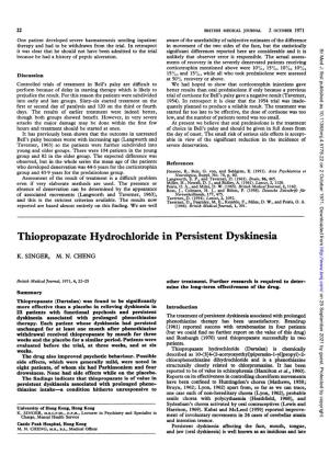 Thiopropazate Hydrochloride in Persistent Dyskinesia K