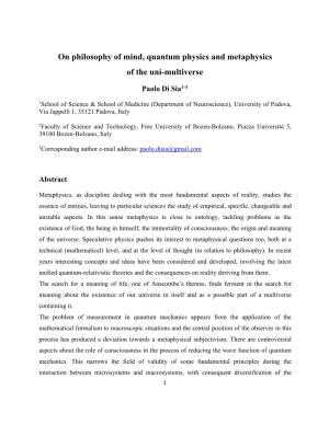 On Philosophy of Mind, Quantum Physics and Metaphysics of the Uni-Multiverse