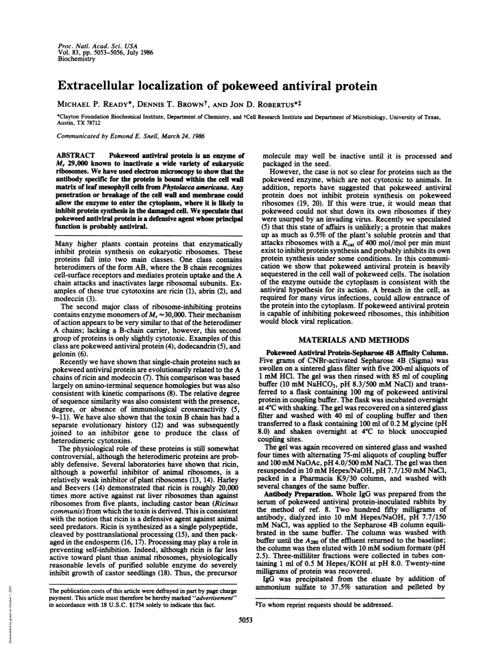 Extracellular Localization of Pokeweed Antiviral Protein MICHAEL P
