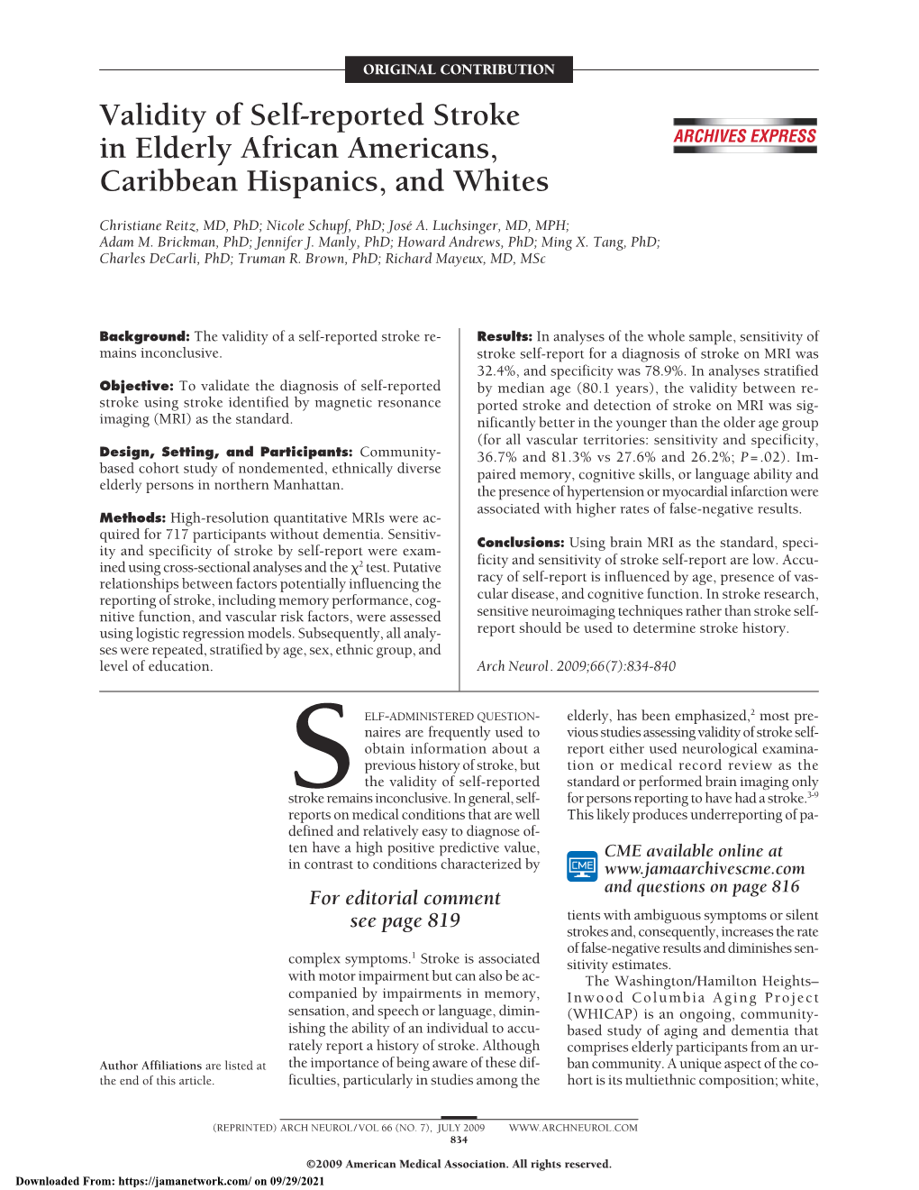 Validity of Self-Reported Stroke in Elderly African Americans, Caribbean Hispanics, and Whites