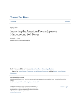 Importing the American Dream: Japanese Hardware and Soft Op Wer Kenneth S