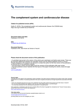 The Complement System and Cardiovascular Disease