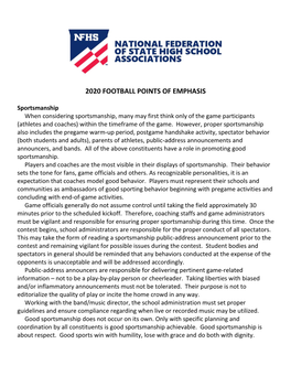 2020 NFHS Football Points of Emphasis