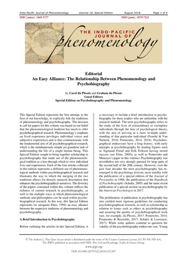 Editorial an Easy Alliance: the Relationship Between Phenomenology and Psychobiography