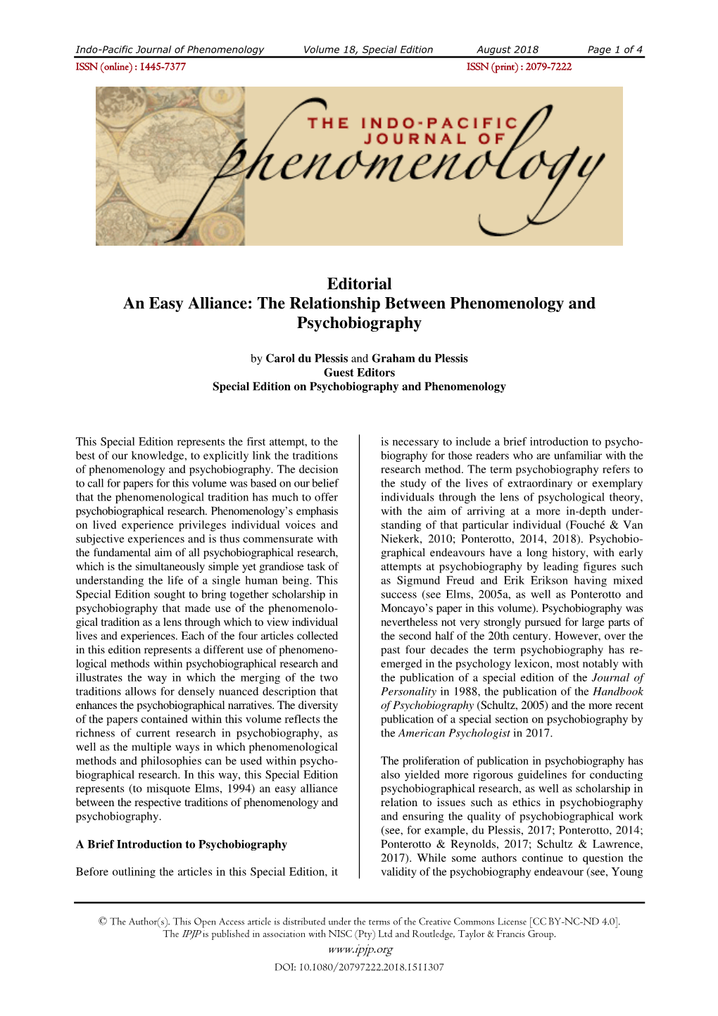 Editorial an Easy Alliance: the Relationship Between Phenomenology and Psychobiography