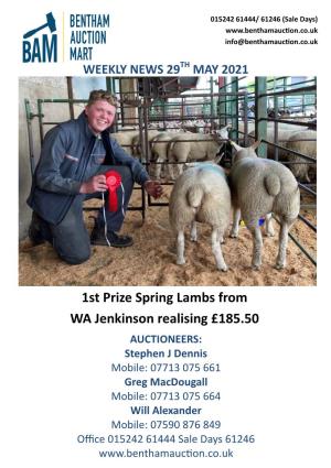 1St Prize Spring Lambs from WA Jenkinson Realising £185.50