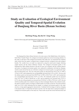 Study on Evaluation of Ecological Environment Quality and Temporal-Spatial Evolution of Danjiang River Basin (Henan Section)