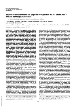 Sequence Requirement for Peptide Recognition by Rat Brain P2lras Protein Farnesyltransferase