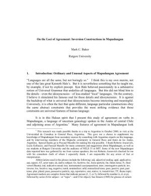 On the Loci of Agreement: Inversion Constructions in Mapudungun Mark