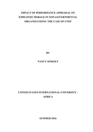 Impact of Performance Appraisal on Employee Morale in Non-Governmental Organizations: the Case of Unep