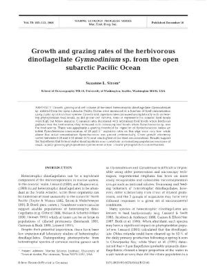 Growth and Grazing Rates of the Herbivorous Dinoflagellate Gymnodinium Sp