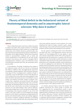 Theory of Mind Deficit in the Behavioral Variant of Frontotemporal Dementia and in Amyotrophic Lateral Sclerosis: Why Does It Matter?