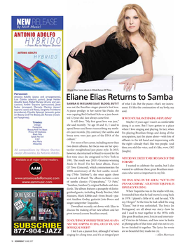 Eliane Elias Returns to Samba SAMBA IS in ELIANE ELIAS’ BLOOD, but IT of What I Do